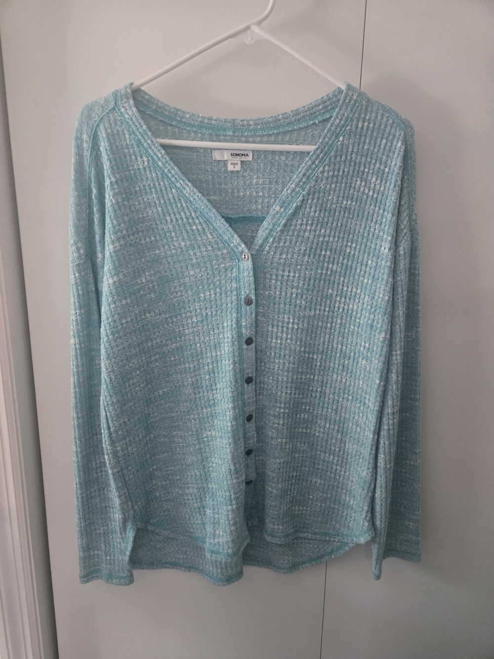 Sonoma Light Aqua Button-Front Waffle Knit Top